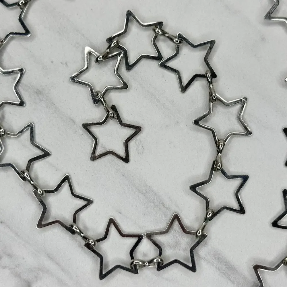 Open Star Silver Tone Metal Chain Link Belt Y2K Festival One Size (OS) ✨